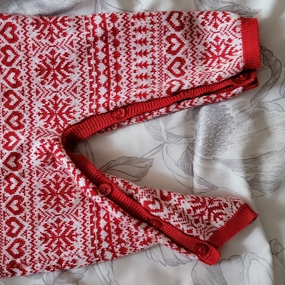 Max Studio Fair Isle Christmas Sweater Romper Baby 3-6 months Red holiday - Picture 3 of 5